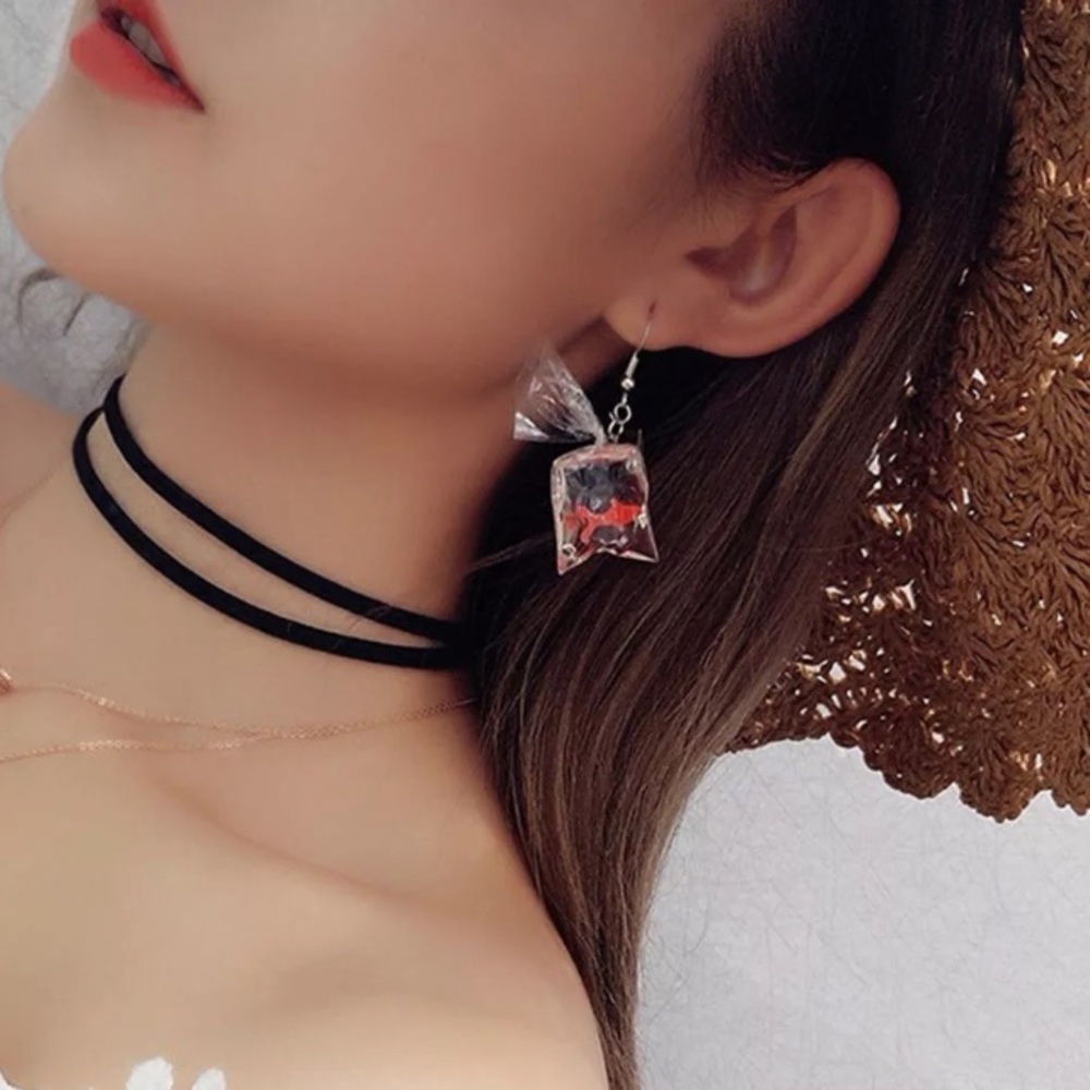 Rare! Kawaii Gold Fish In A Bag Earrings - Picture 2 of 5